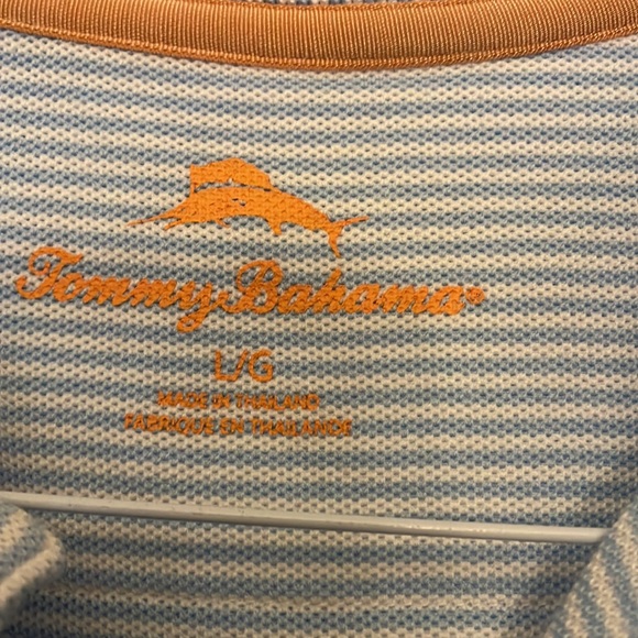 Mens Tommy Bahama Polo shirt. Size Large. Light blue with stripes - Picture 3 of 4